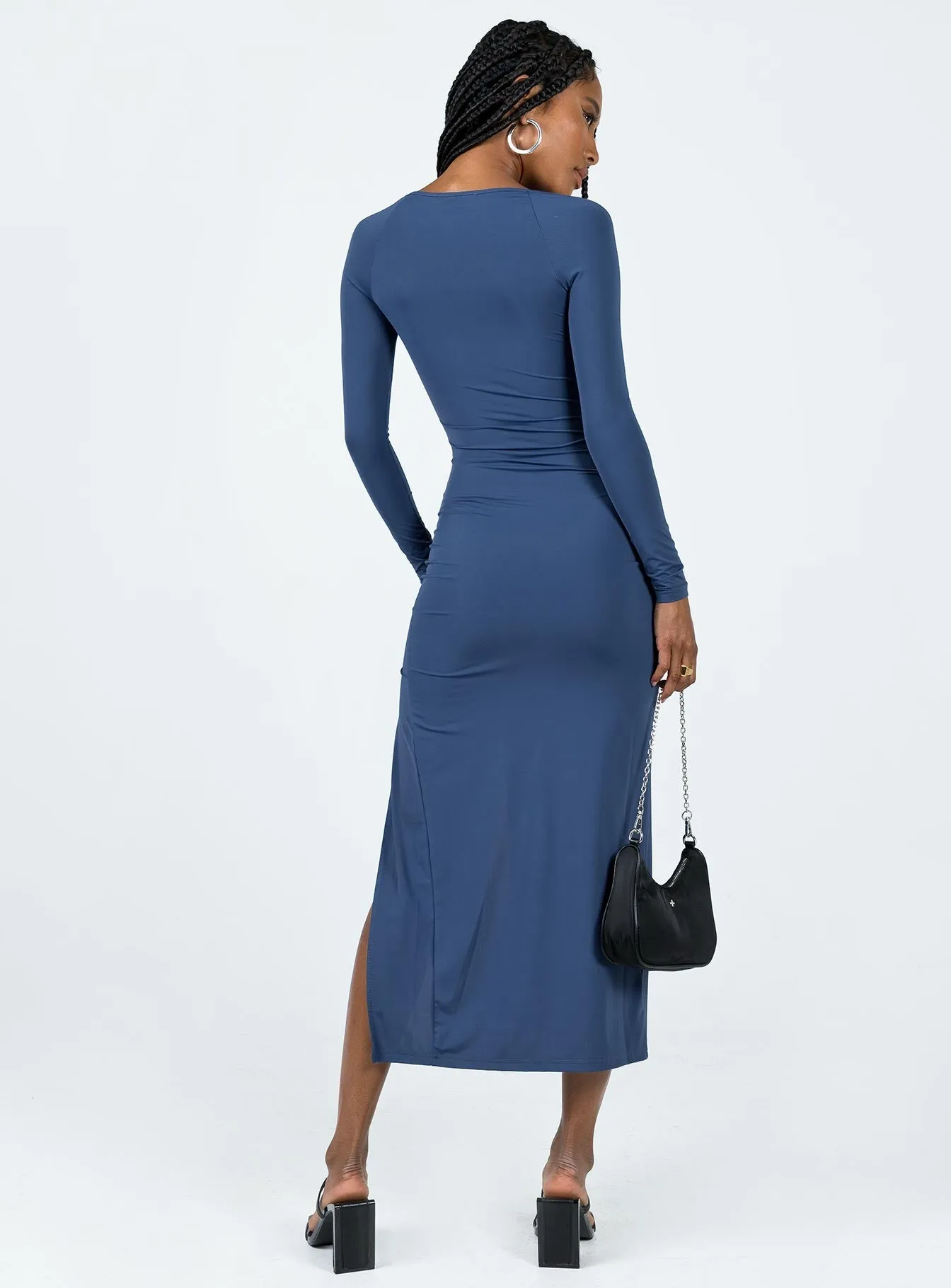 Hayward Long Sleeve Midi Dress Blue Quick Layer High Waist