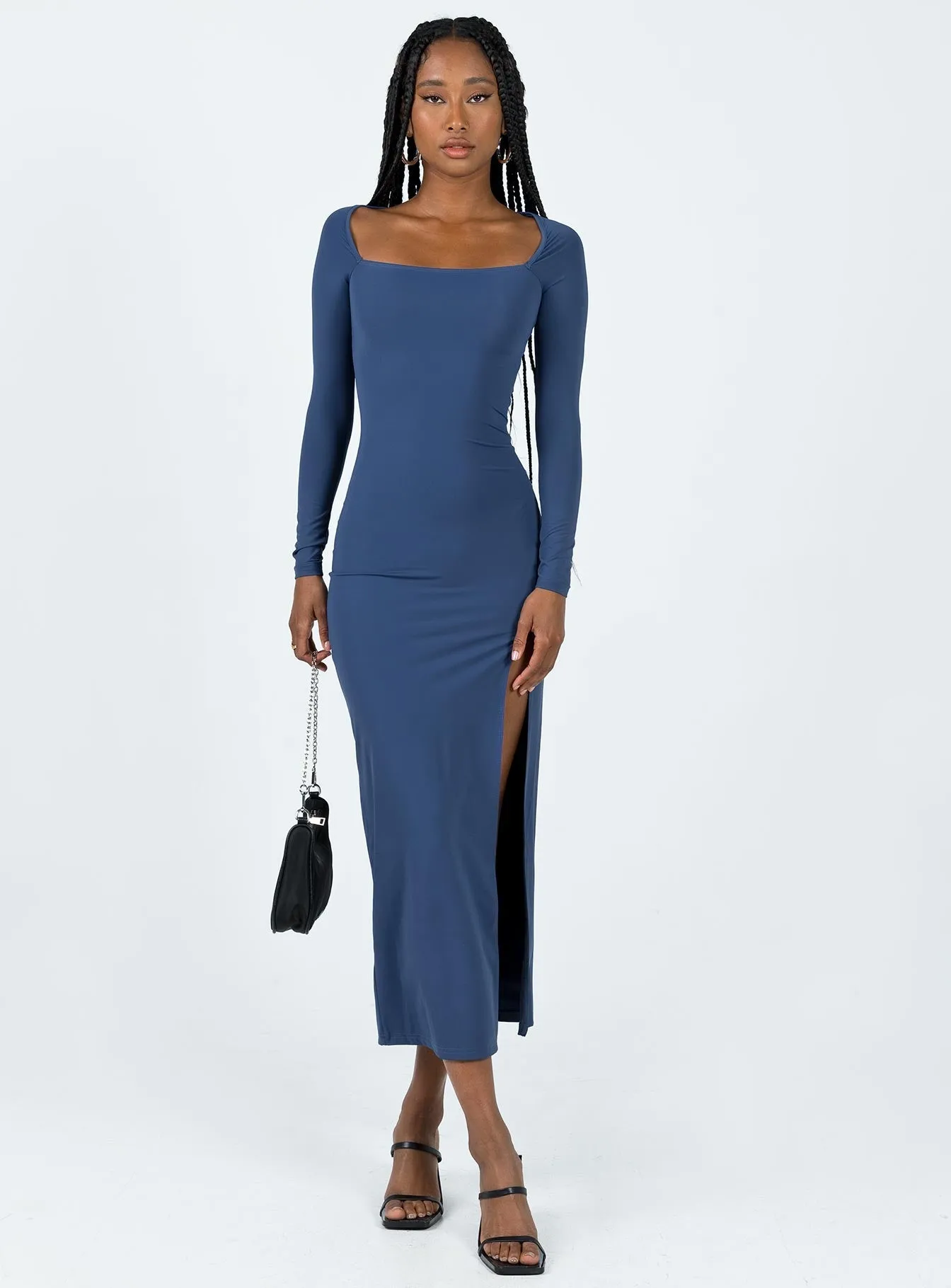 Hayward Long Sleeve Midi Dress Blue Modern Design light layering
