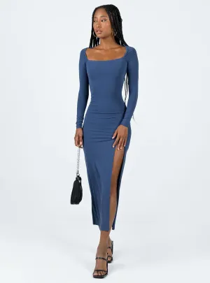 Lounge Moment Hayward Long Sleeve Midi Dress Blue