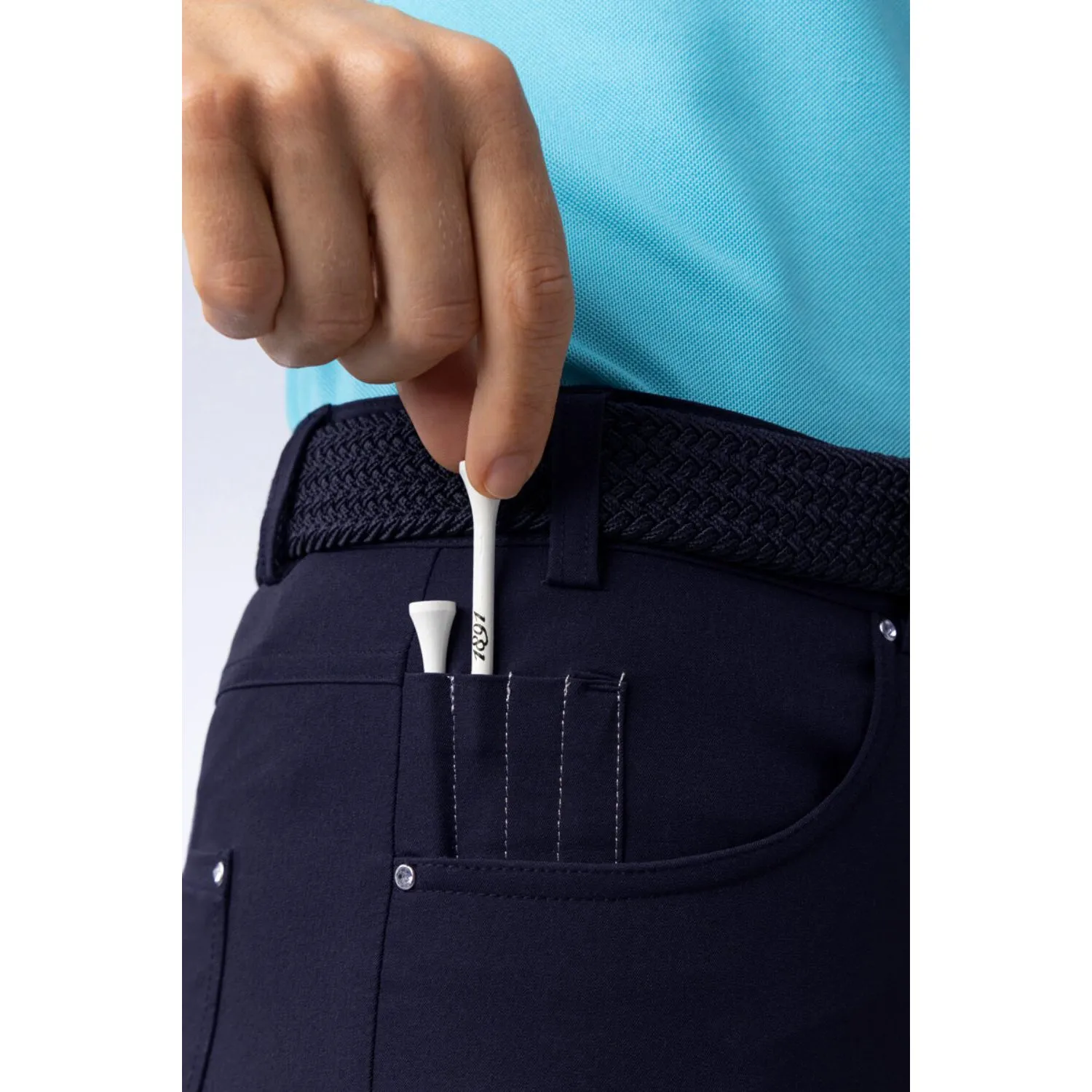 Noise Reduciting Fabric Glenmuir Women's Phoebe Lightweight Stretch Performance Golf Capri Pants - Navy