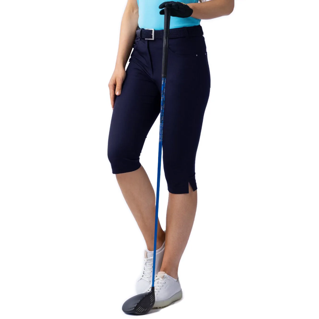 Long Use Anti Bacterial Treatment Glenmuir Women's Phoebe Lightweight Stretch Performance Golf Capri Pants - Navy
