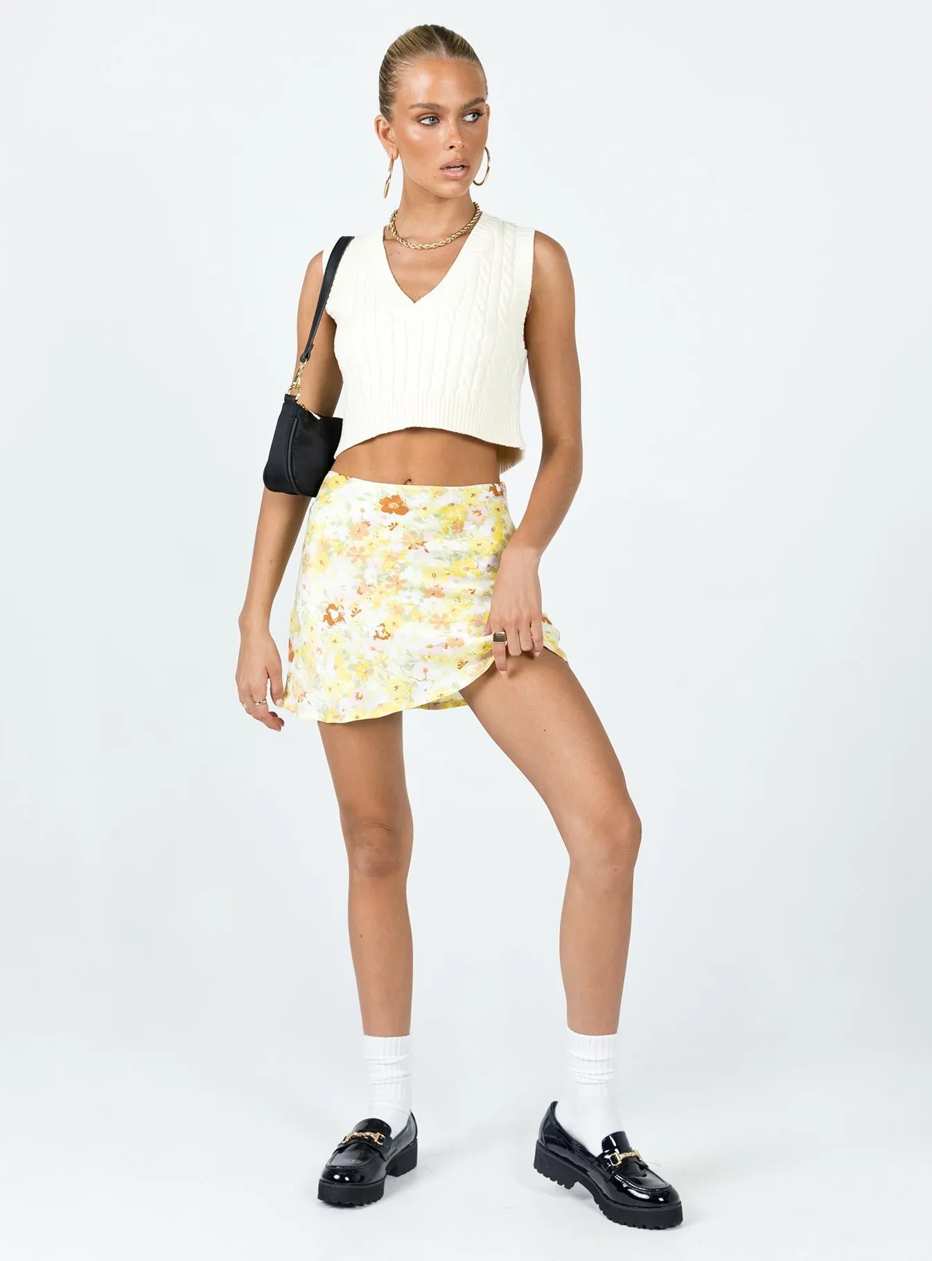 Sloane Mini Skirt Yellow Contoured Waist