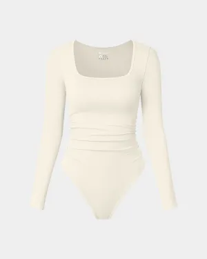 bodysuit with jacket v neck bodysuit uched Long Sleeve Square Neck Stretch Bodysuits