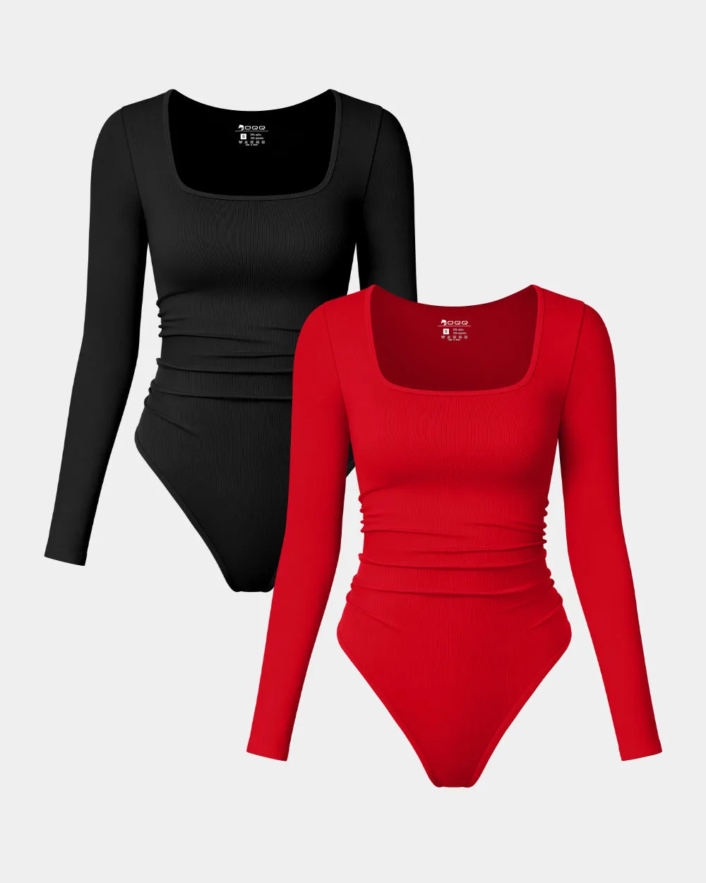 Long Sleeve Square Neck Ruched Stretch Fitted Bodysuits bamboo bodysuit concert bodysuit