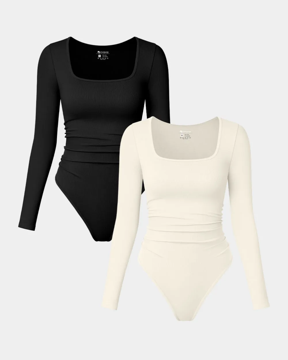 outdoor bodysuit clubwear bodysuit Long Sleeve Square Neck Ruched Stretch Fitted Bodysuits