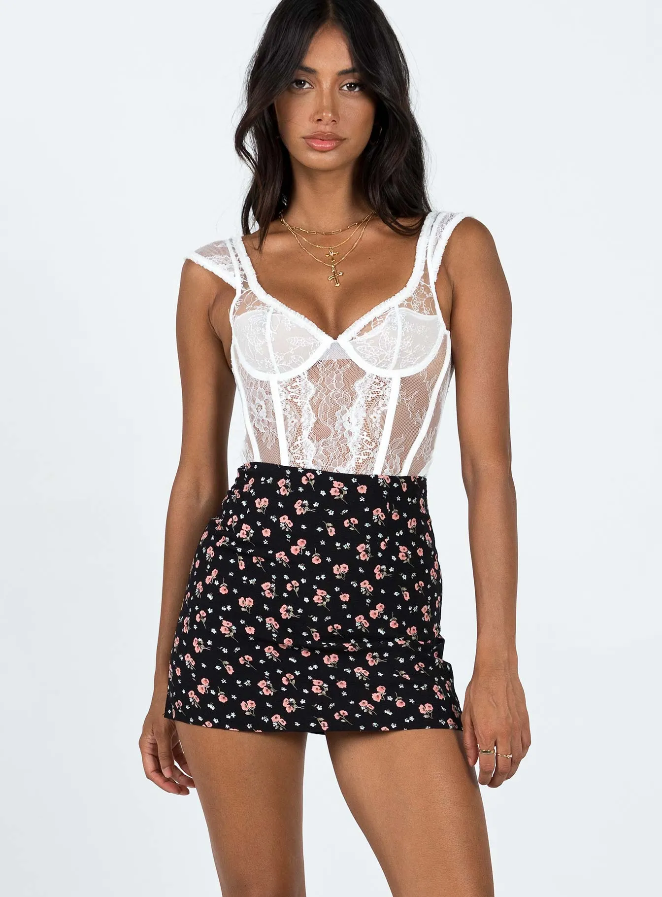 Crossback Strap Comfy Style Selby Mini Skirt Black Floral