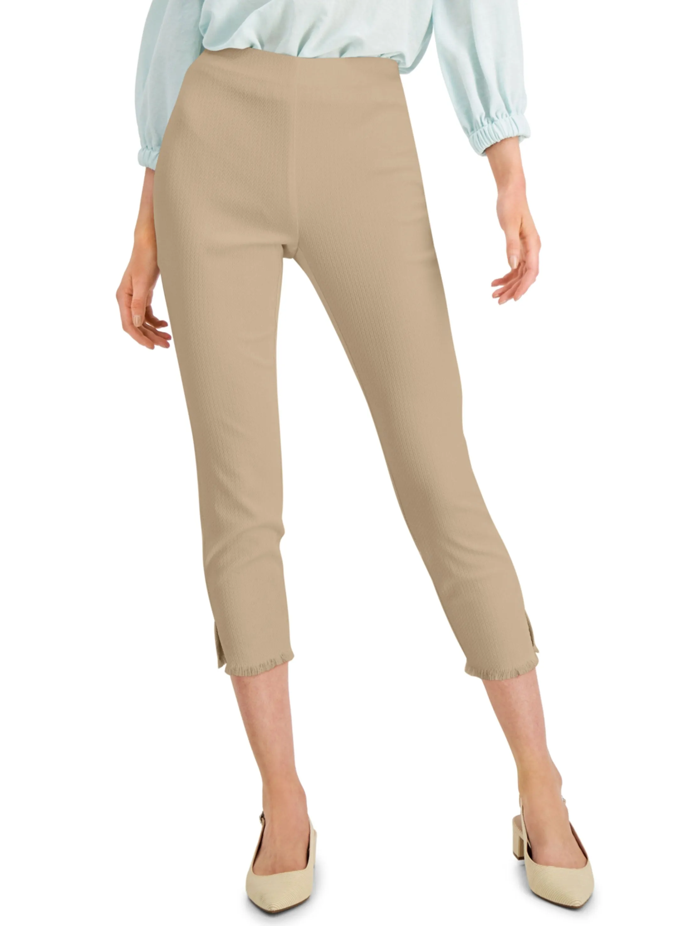 Neutral Look Women's Textured Fringed-Hem Ankle Pant,Beige