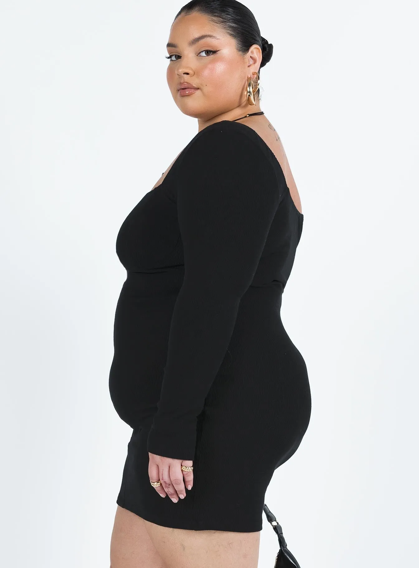 Denielle Mini Dress Black Curve Minimal Detail