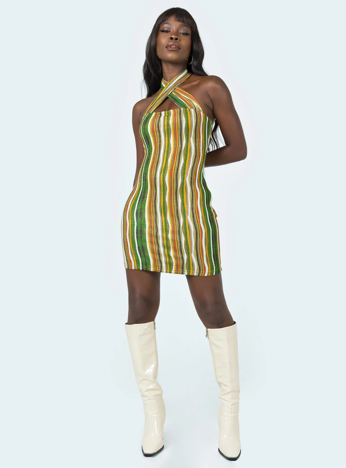 Paradise Fever Mini Dress Brown Multi Semi Casual