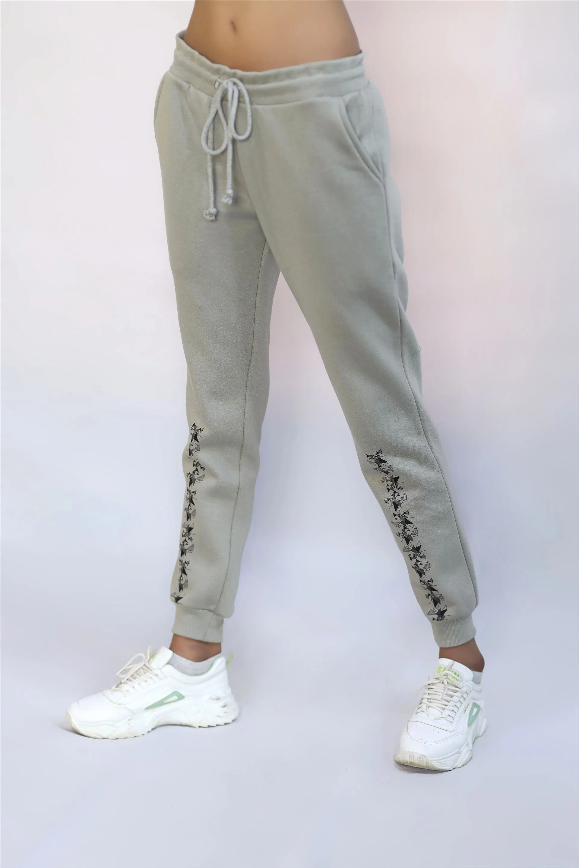 COTTON KNITTED TERRY TROUSER GREY  FLOWER PRINTING All Season Fit