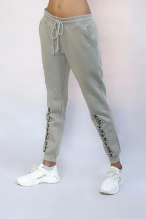 COTTON KNITTED TERRY TROUSER GREY  FLOWER PRINTING All Season Fit