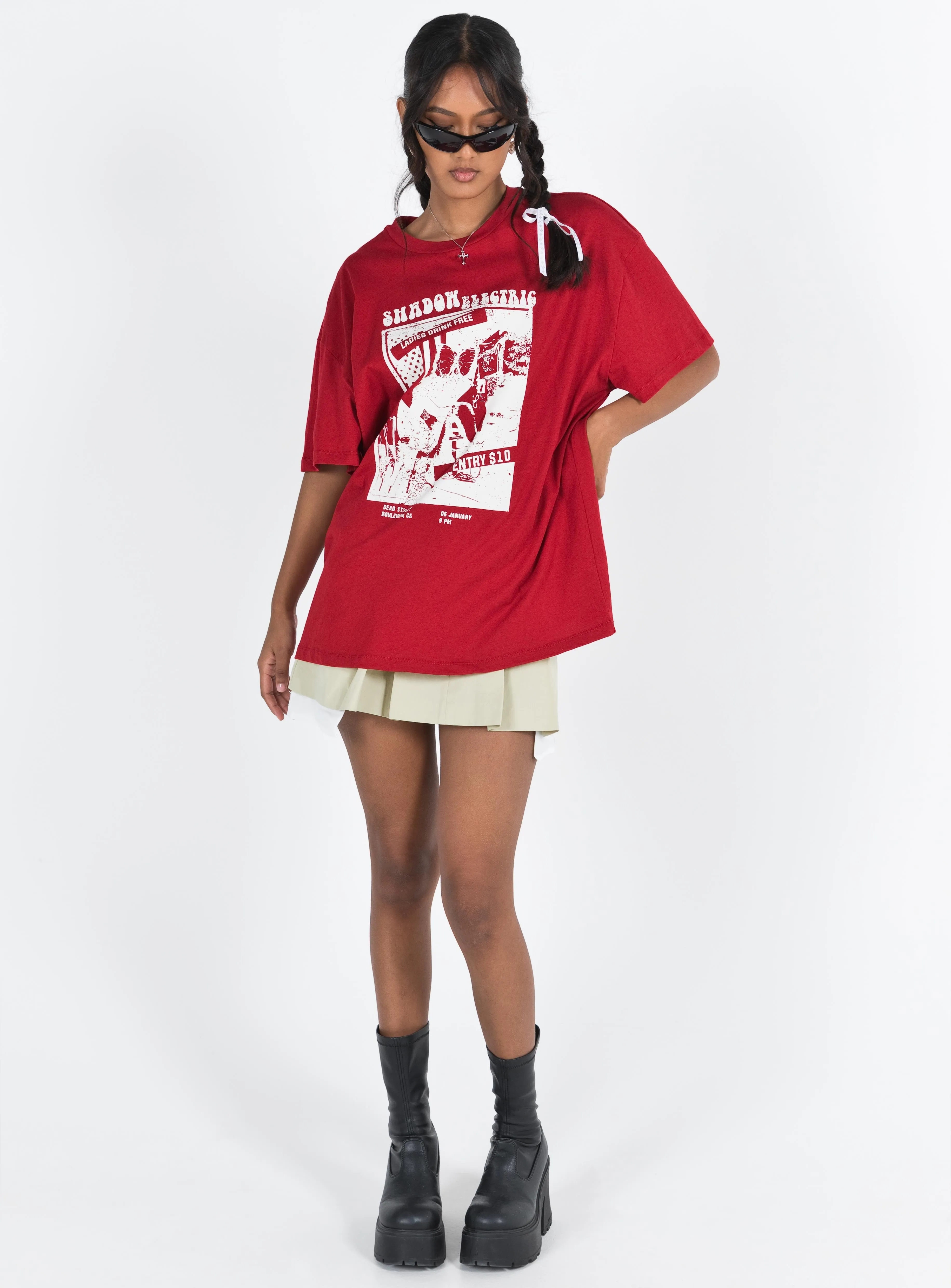 Tickets Oversized Tee Red Anti Pill Surface Effortless Comfort Wear