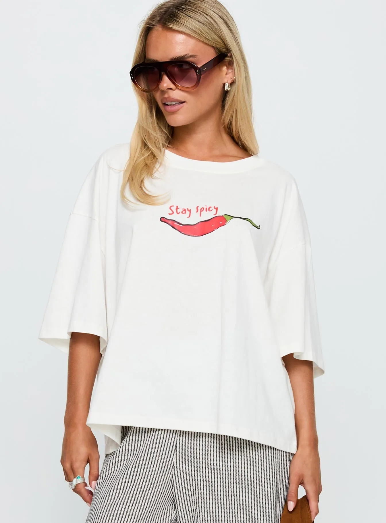 Stay Spicy Graphic Top White Tagless Design