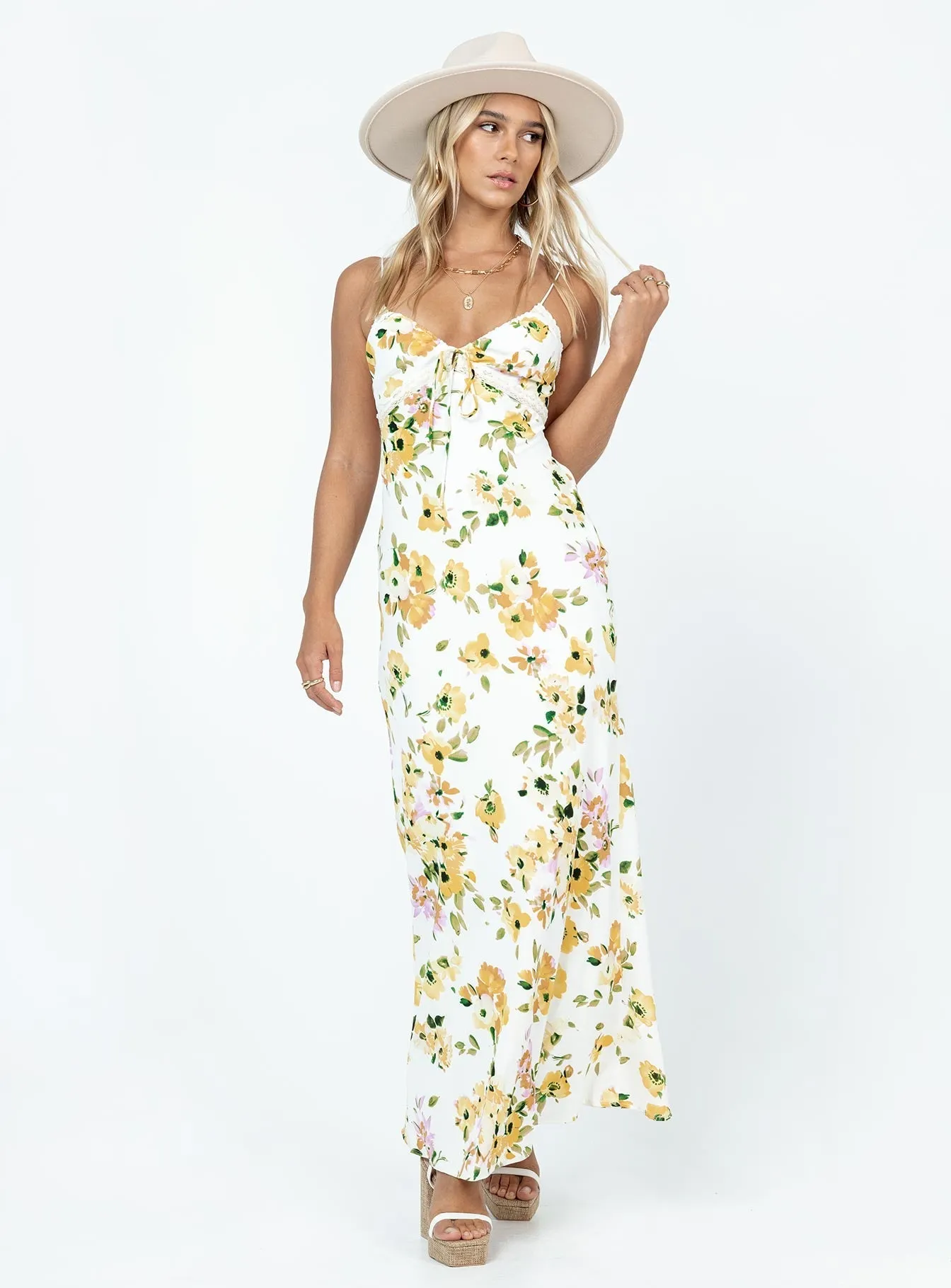Emily Maxi Dress White / Yellow Floral french chic urban vibe