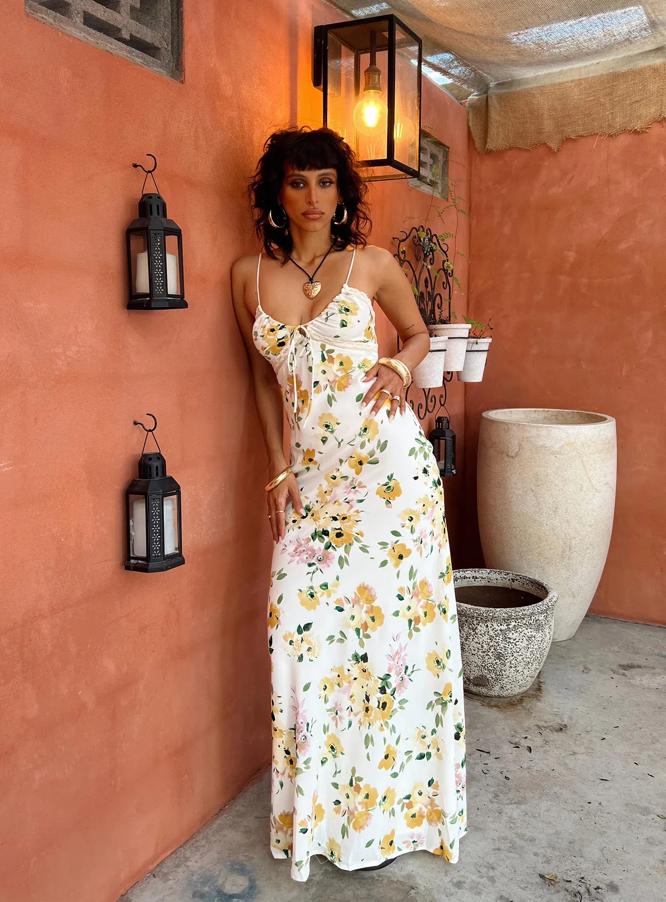 Emily Maxi Dress White / Yellow Floral Sophisticated Look