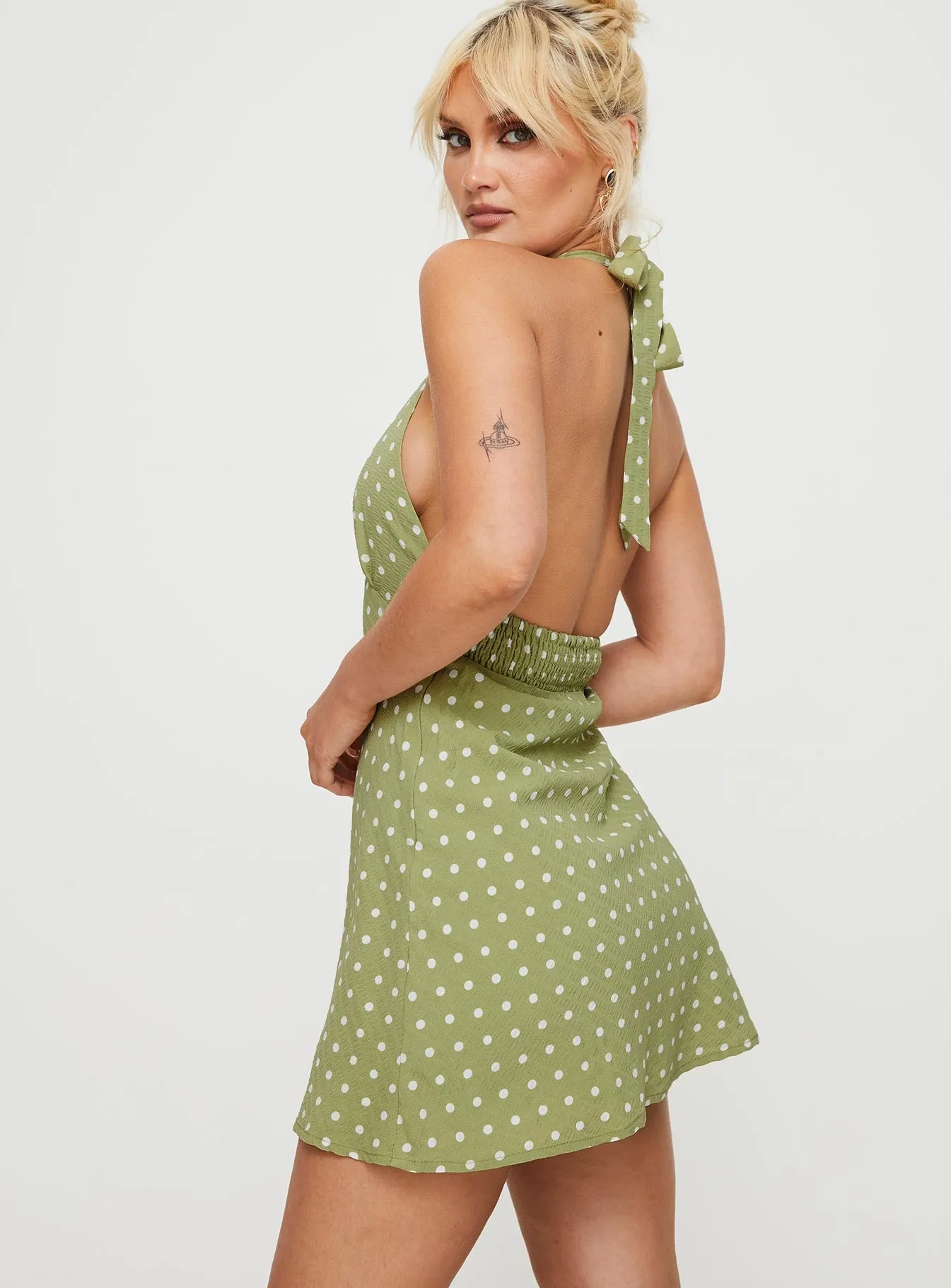 Kopra Halter Mini Dress Green Comfortable Layering Match Quick