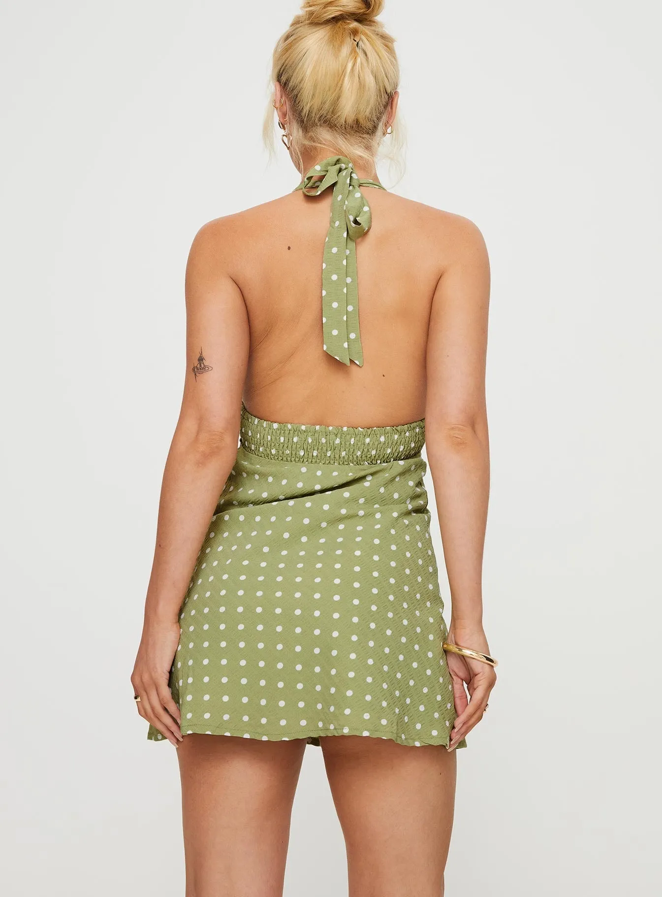 Kopra Halter Mini Dress Green Tiered-Skirt
