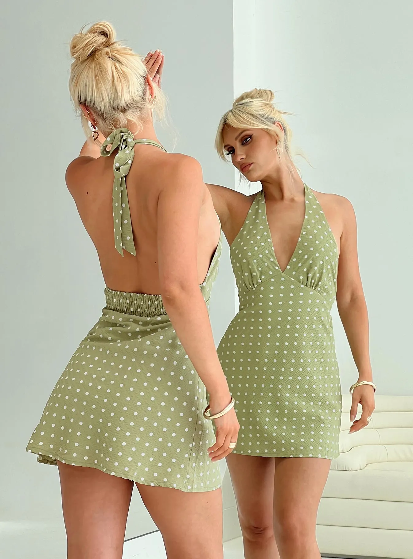 Kopra Halter Mini Dress Green Stylish Fit