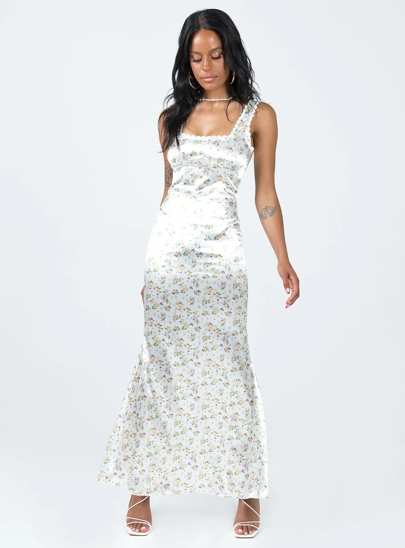 Berlin Satin Midi Dress White Smooth Outline