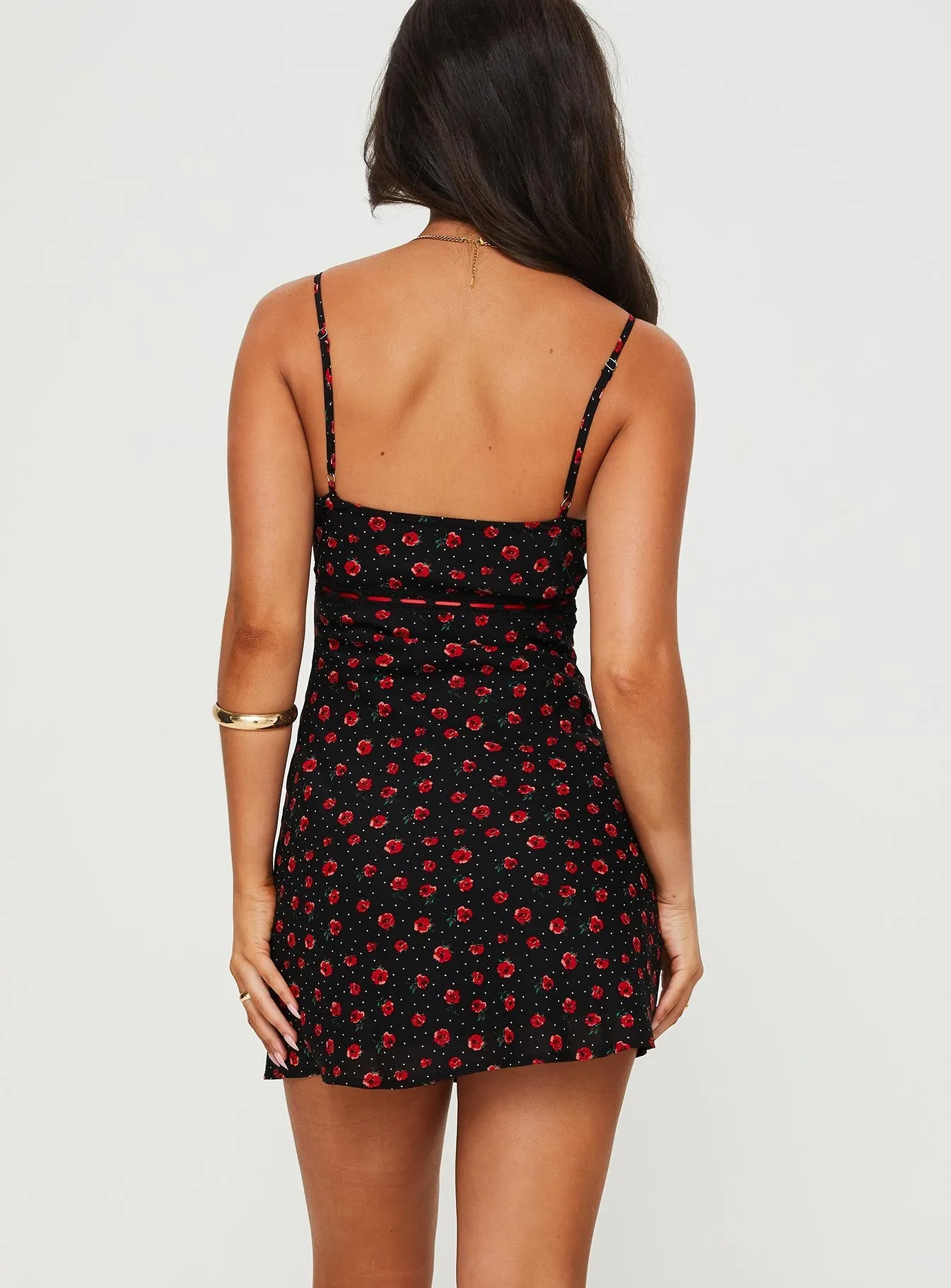 Karena Mini Dress Black / Red Floral All-Season Comfort Gentle Stitch