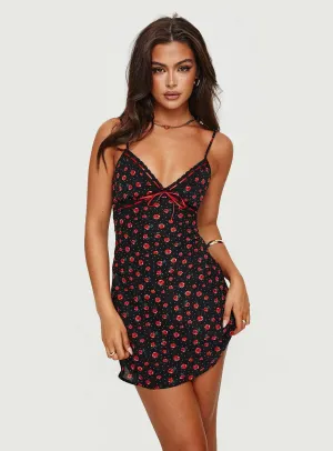Karena Mini Dress Black / Red Floral All-season garment