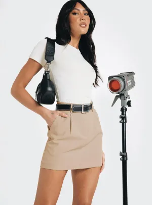 Adjustable Ties Odor Resistant Treatment Arc Mini Skirt Taupe