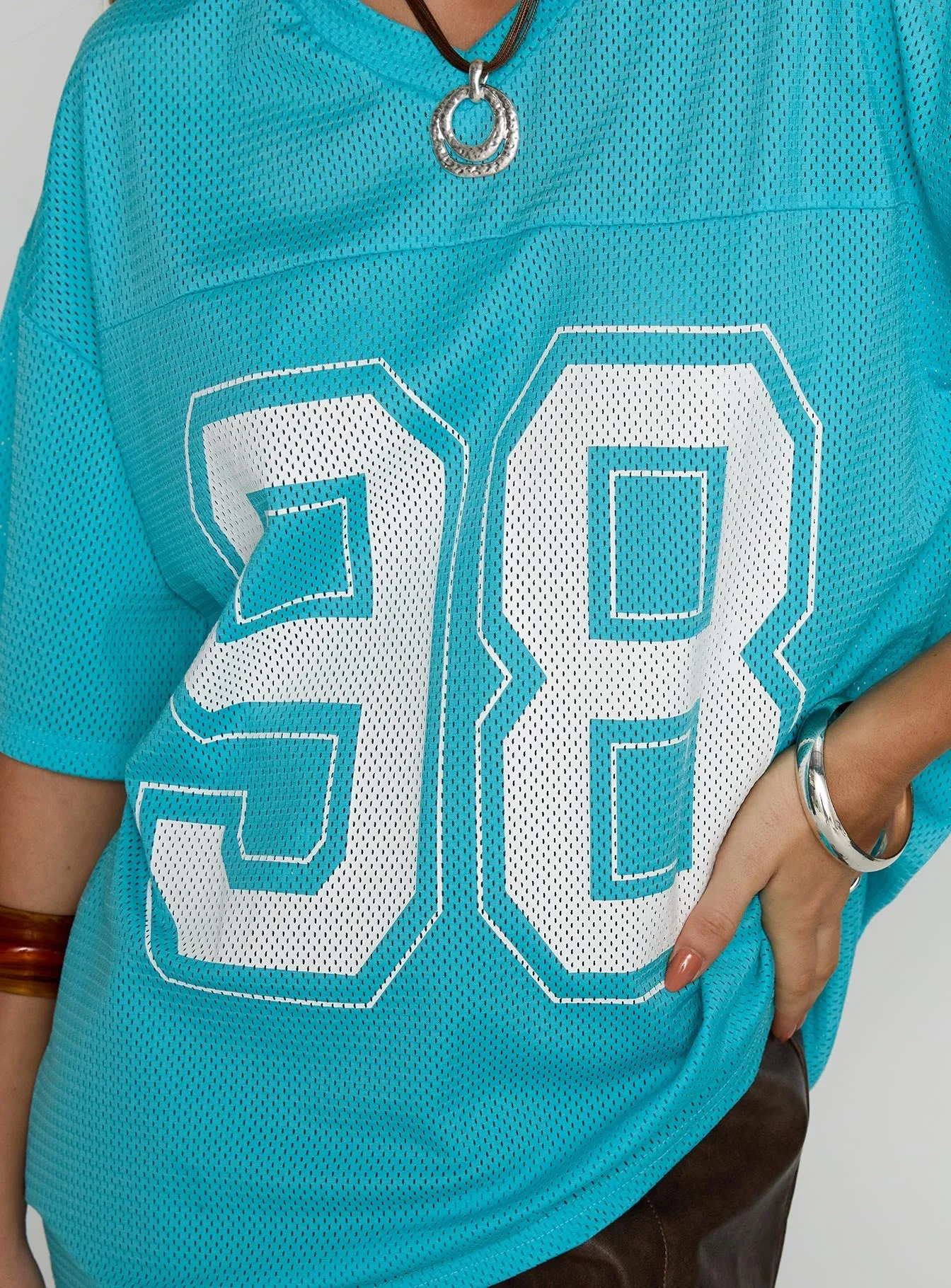 Weekend Wear 98 Sports Oversized Graphic Tee Blue