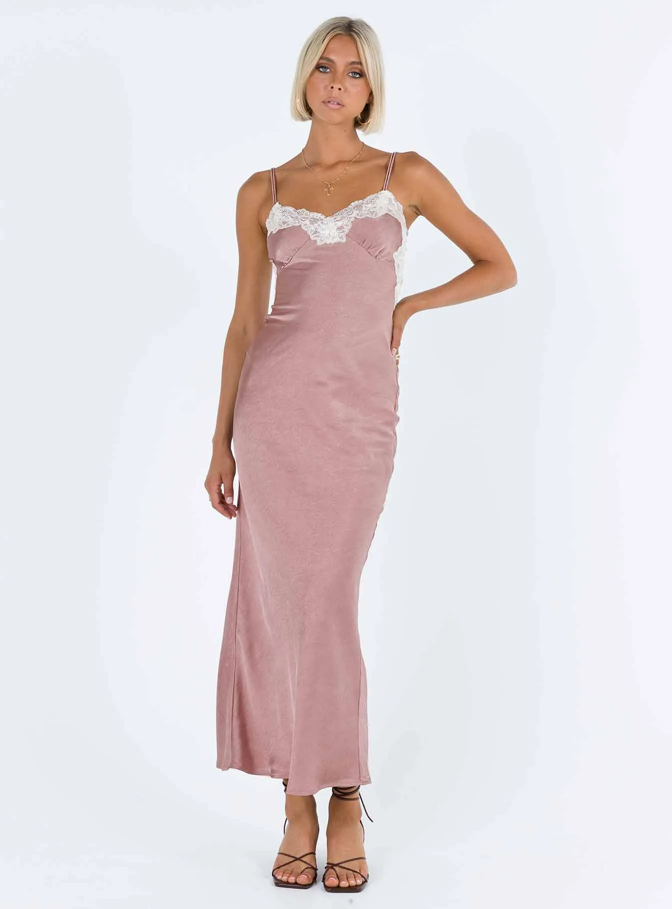 Alexina High Back Maxi Dress Pink Bodycon Fit Fall Ready