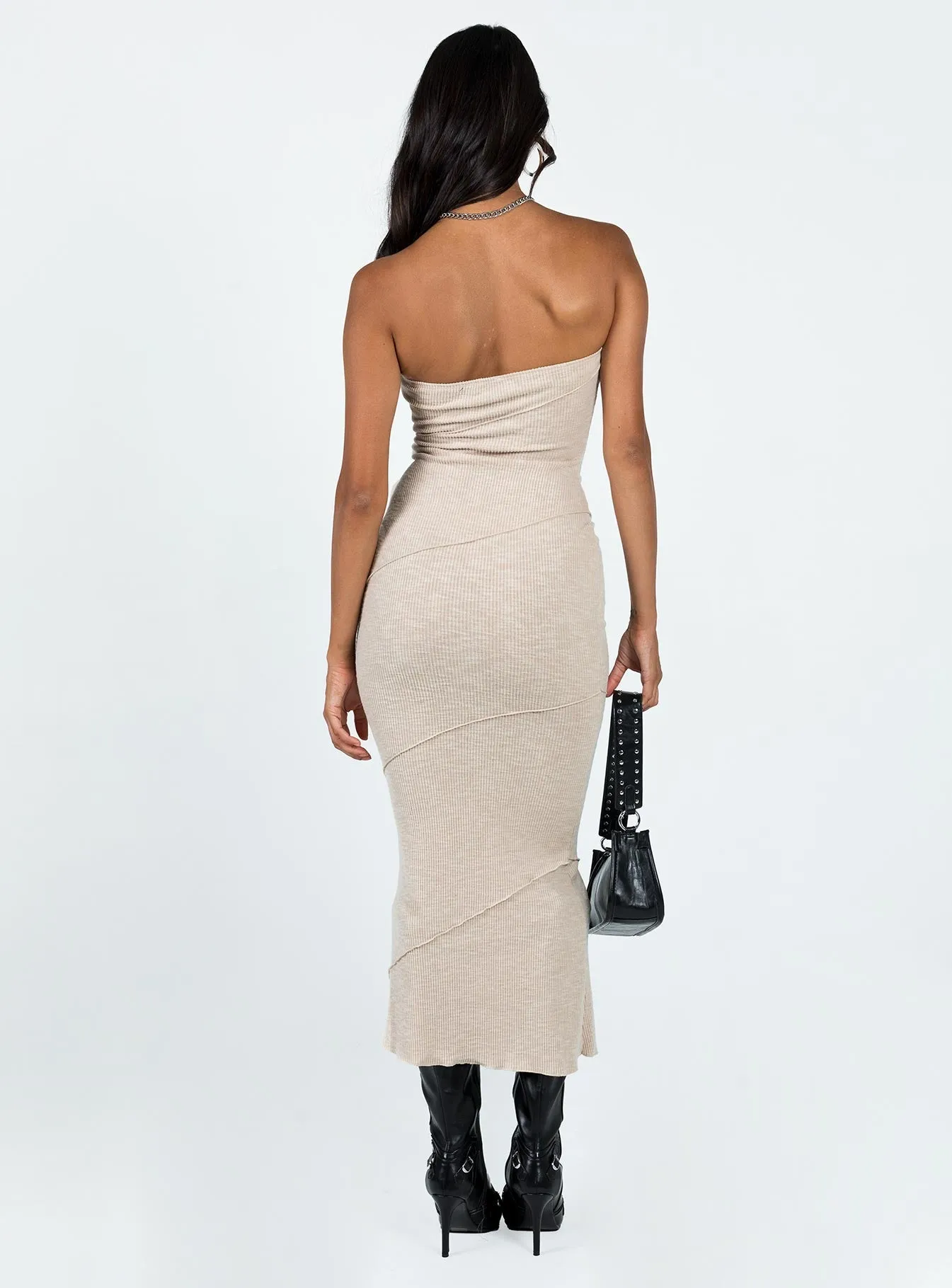 Oscar Midi Dress Beige Velvet-Touch Layered Movement