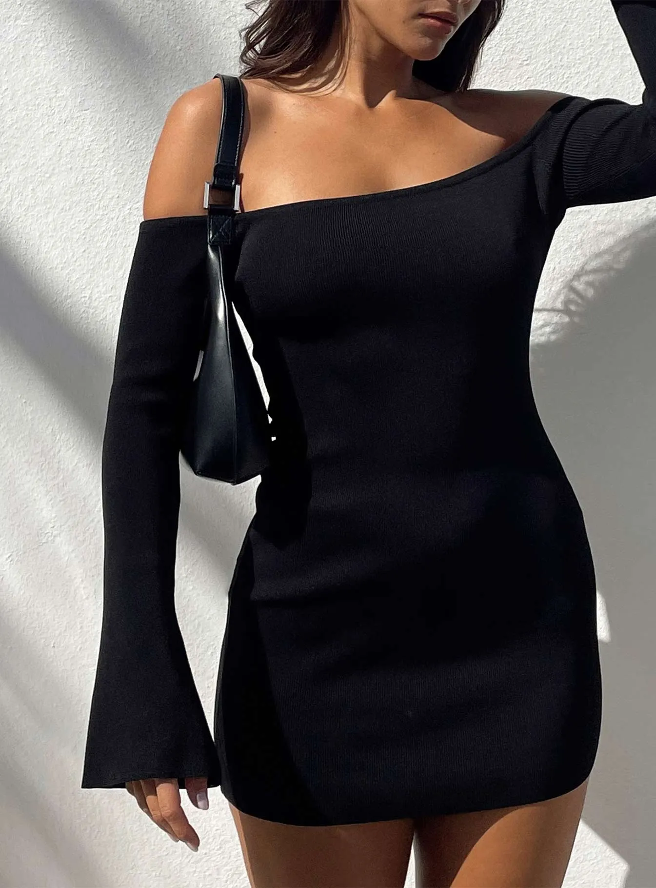 Fashionable Look Comfy and Relaxed Parisa Long Sleeve Mini Dress Black Tall