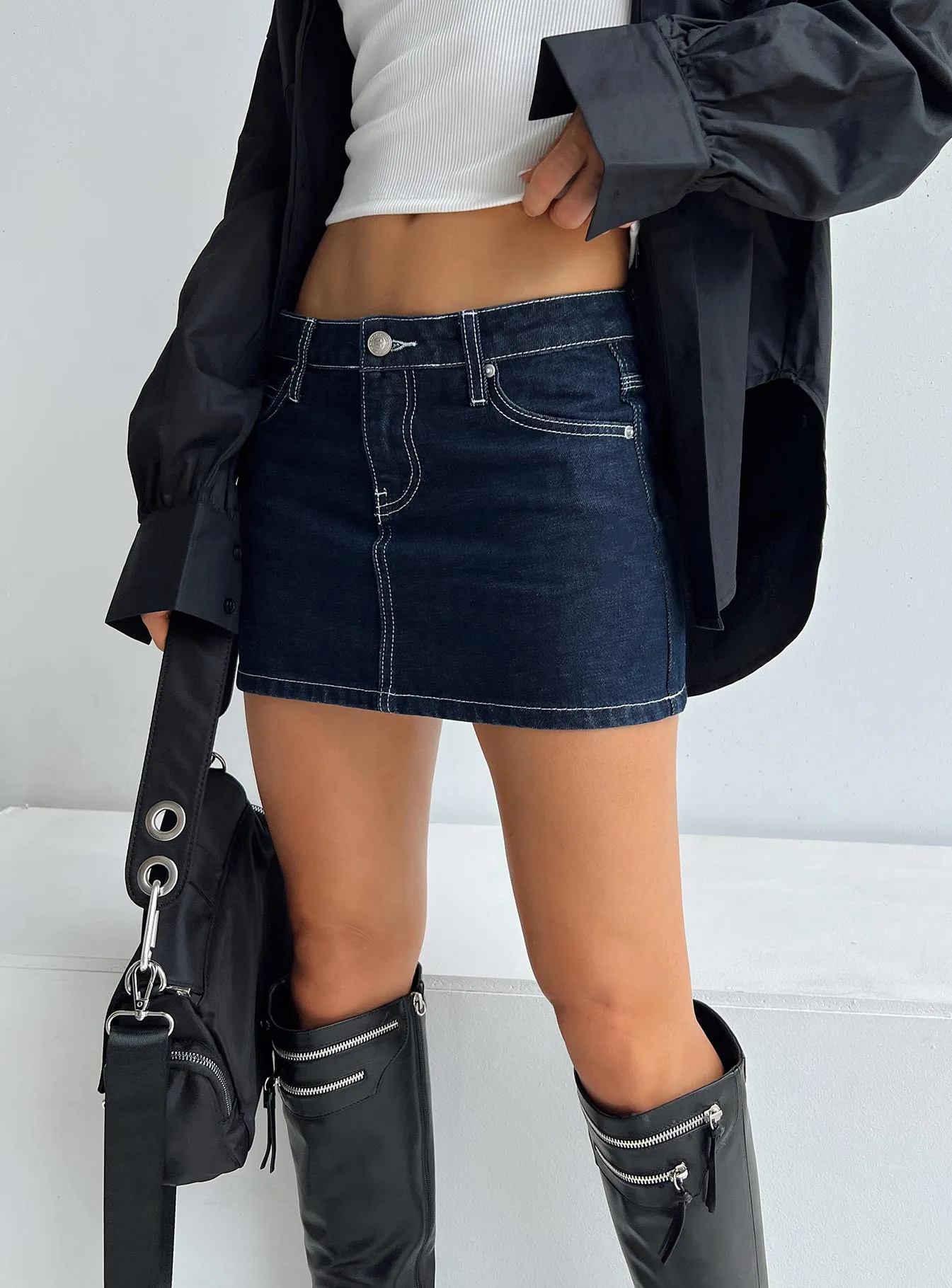 Water Repellent Bracken Denim Mini Skirt Navy