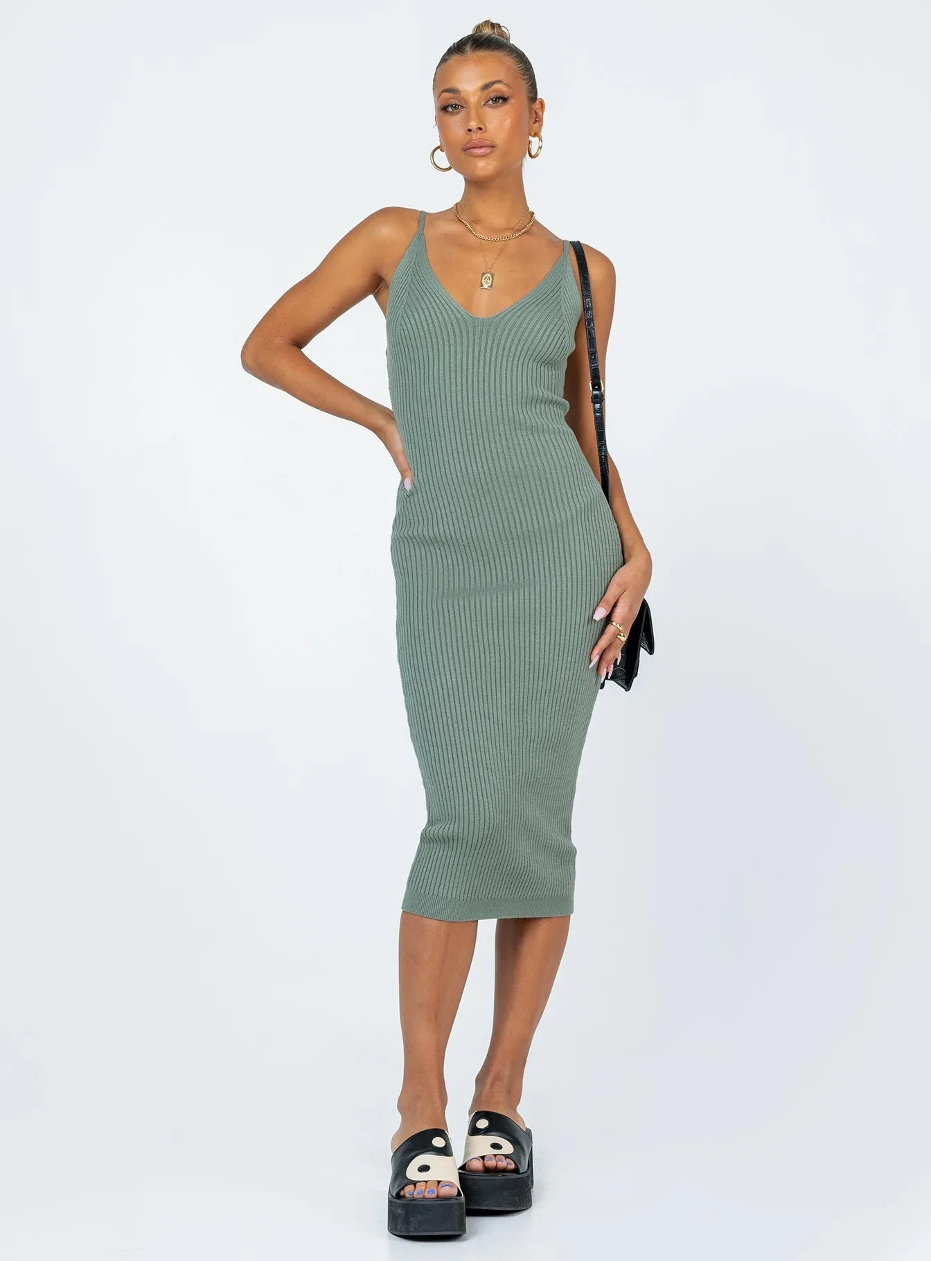 Oxford Midi Dress Green Urban Minimalism Beach Walk