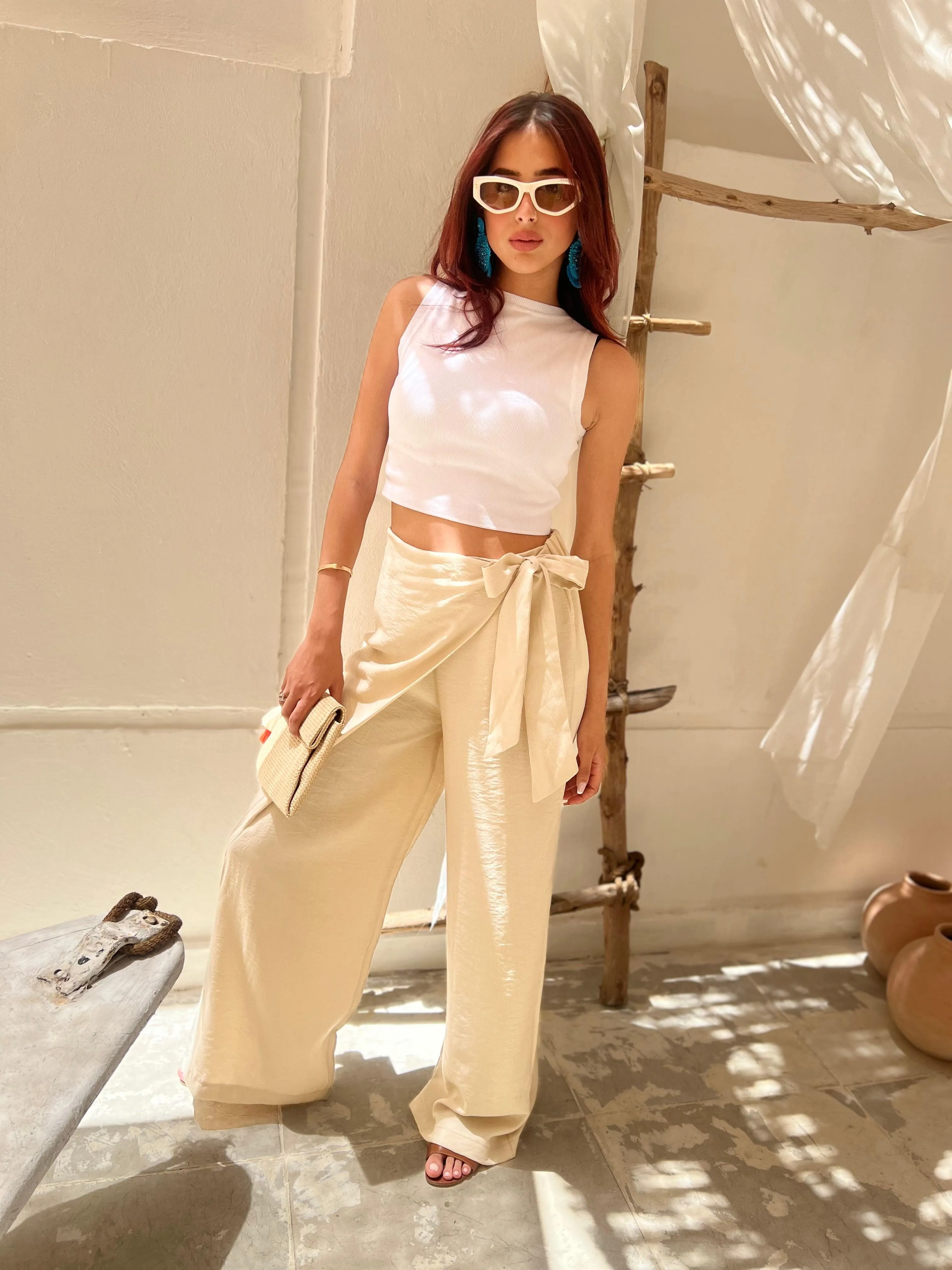 Eco Friendly Dye Twist Beige Pants