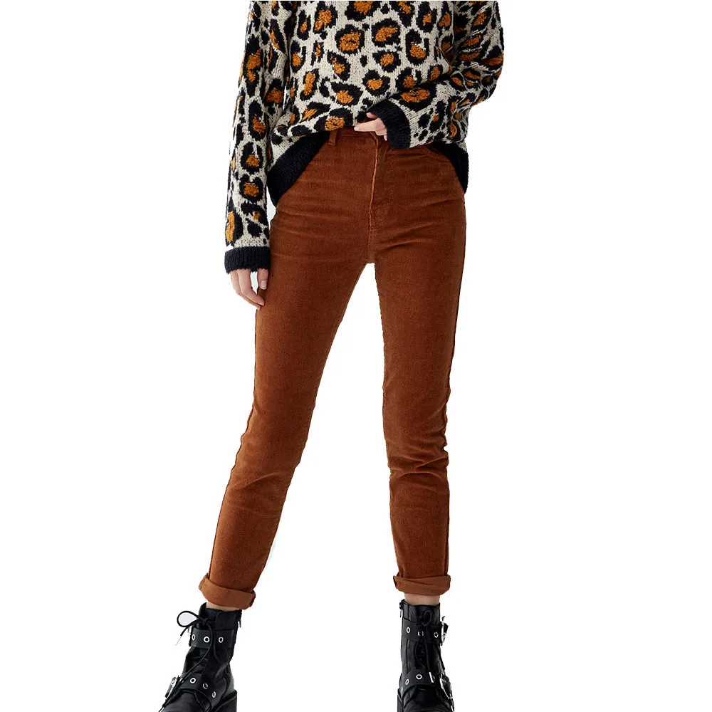 Mid-rise fit Ultra Soft Blend Women's Velvet Ribbed pants,Brown