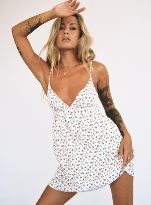 Koko Mini Dress White Floral High Hemline