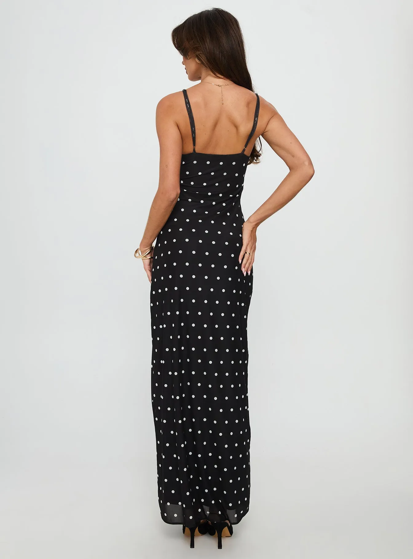 Fall Silhouette Glass Half Full Mesh Maxi Dress Black Polka
