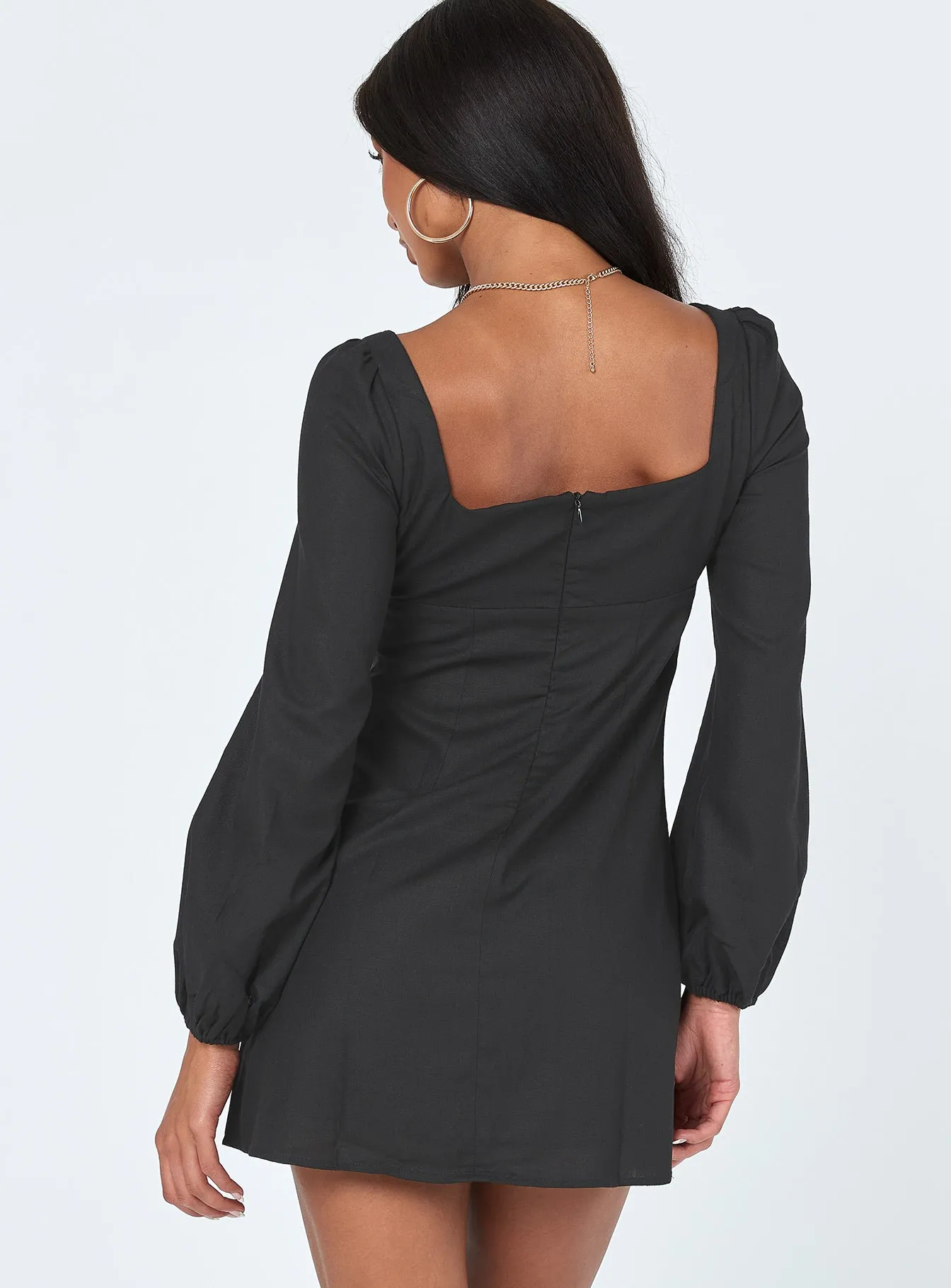 Hastings Long Sleeve Mini Dress Black Back-Pocket Subtle Charm