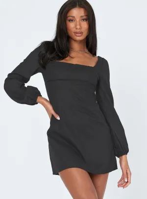 Casual Waist Fresh Color Hastings Long Sleeve Mini Dress Black