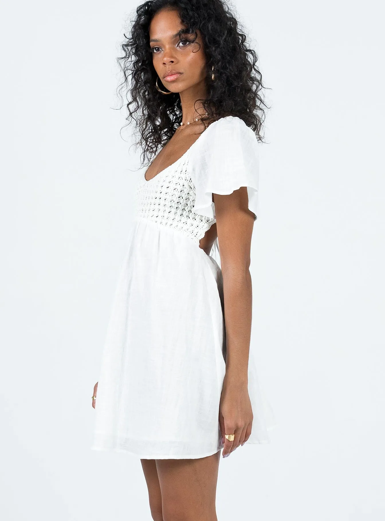 Seasonal Comfort Derena Crochet Bust Mini Dress White
