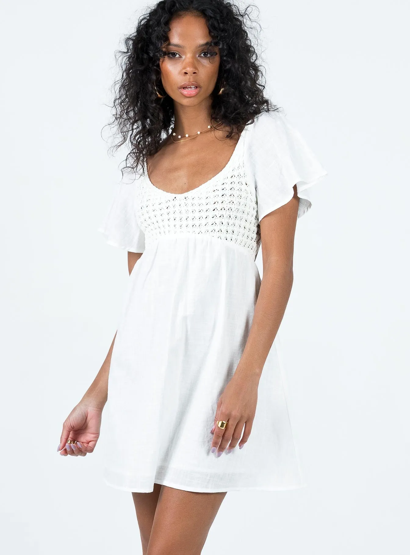 Office Shape Derena Crochet Bust Mini Dress White