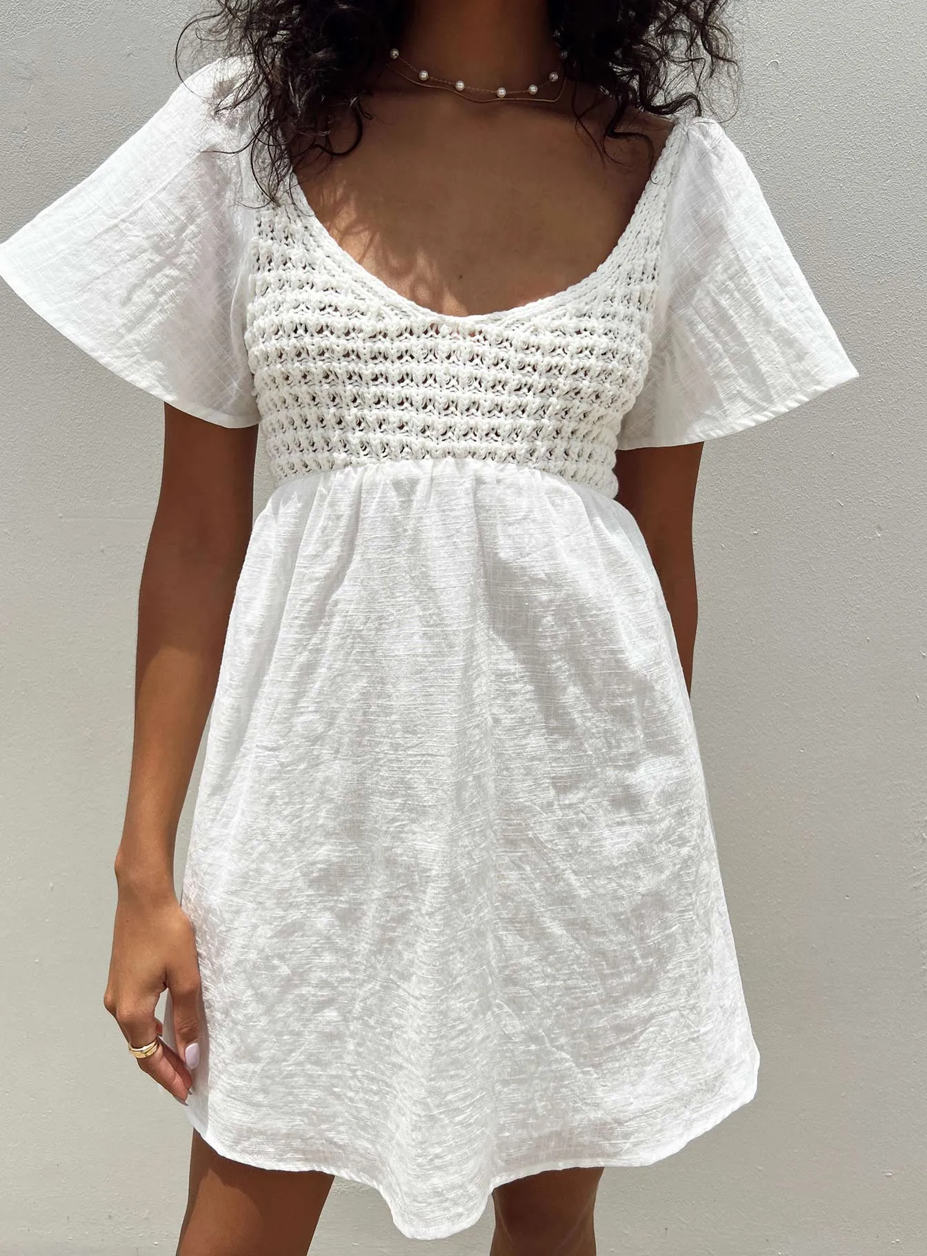 Formal Look Chic Layered Wear Derena Crochet Bust Mini Dress White