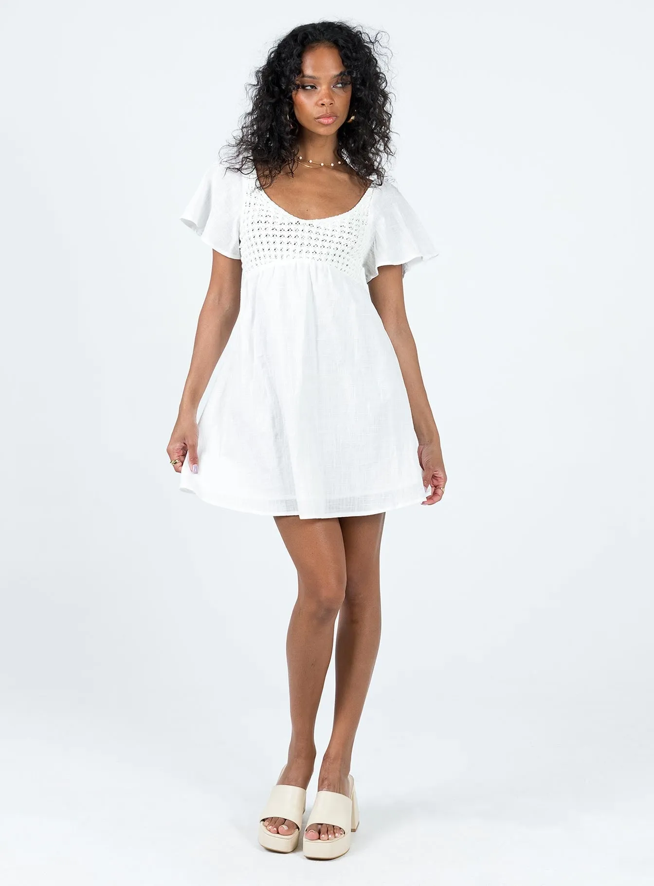 Derena Crochet Bust Mini Dress White Bright-Hue