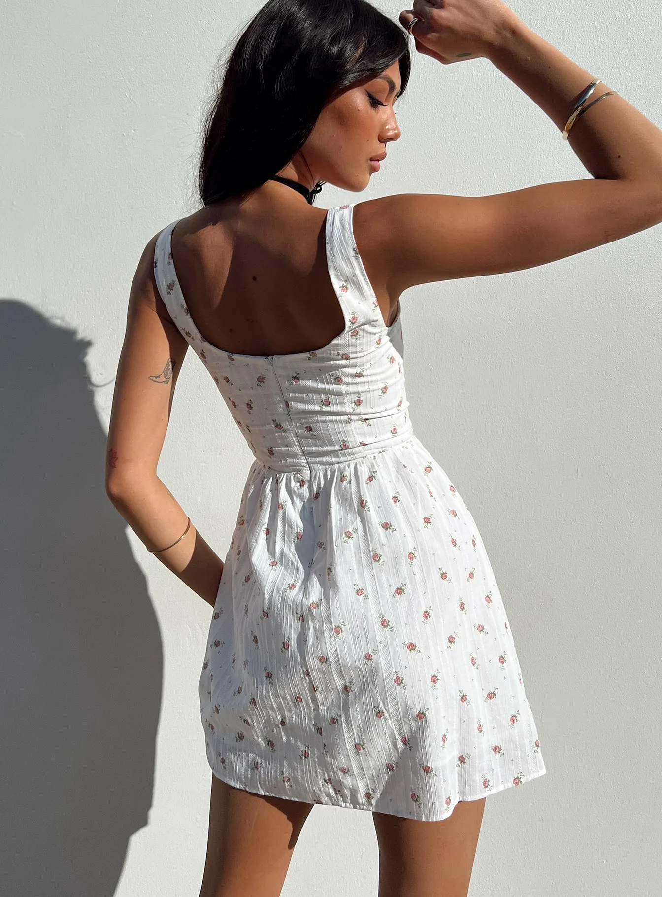 Samana Mini Dress White Stylish Waistband Design