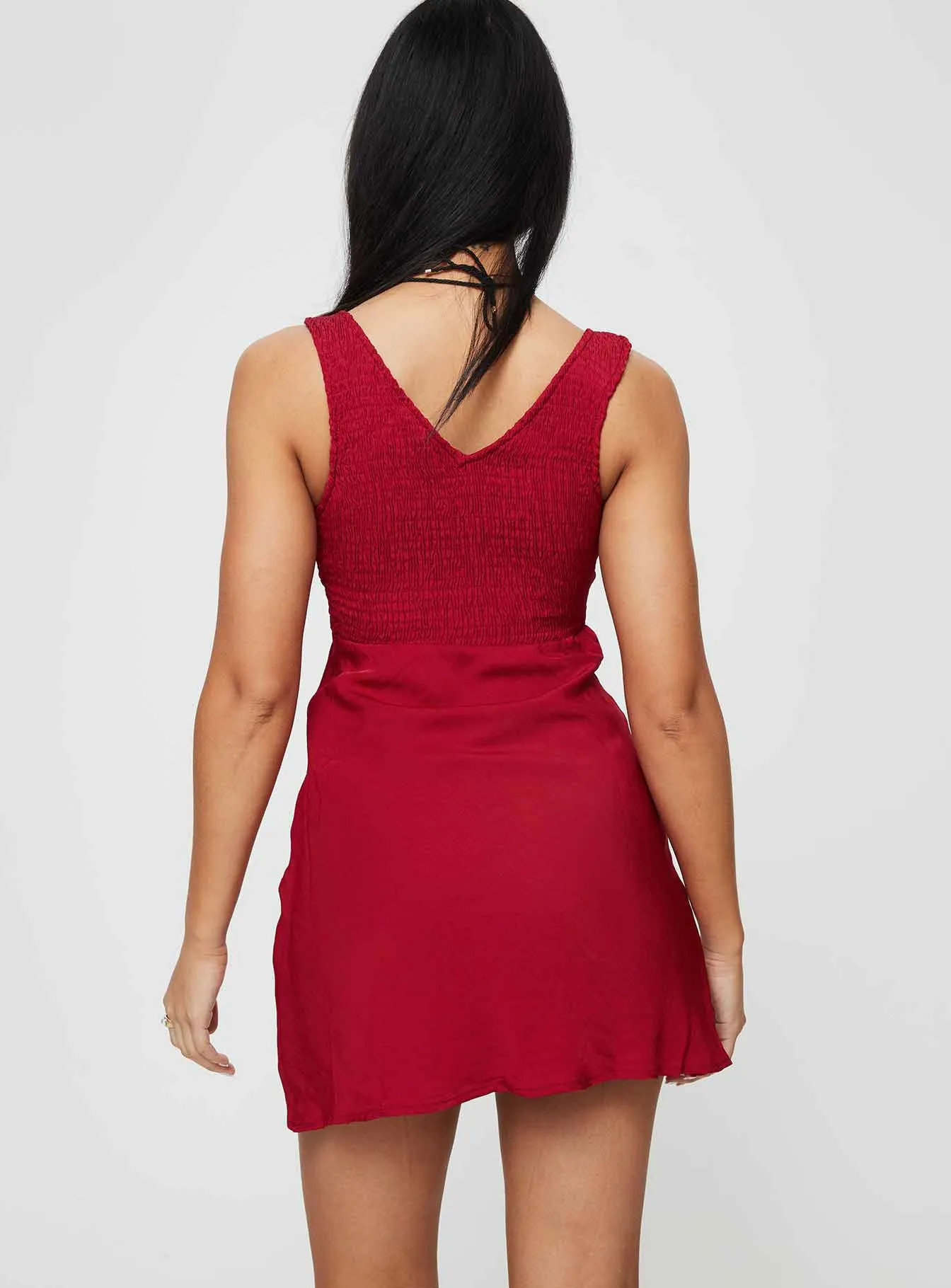 Romantic Vibes Smooth Fit Bareena Mini Dress Burgundy