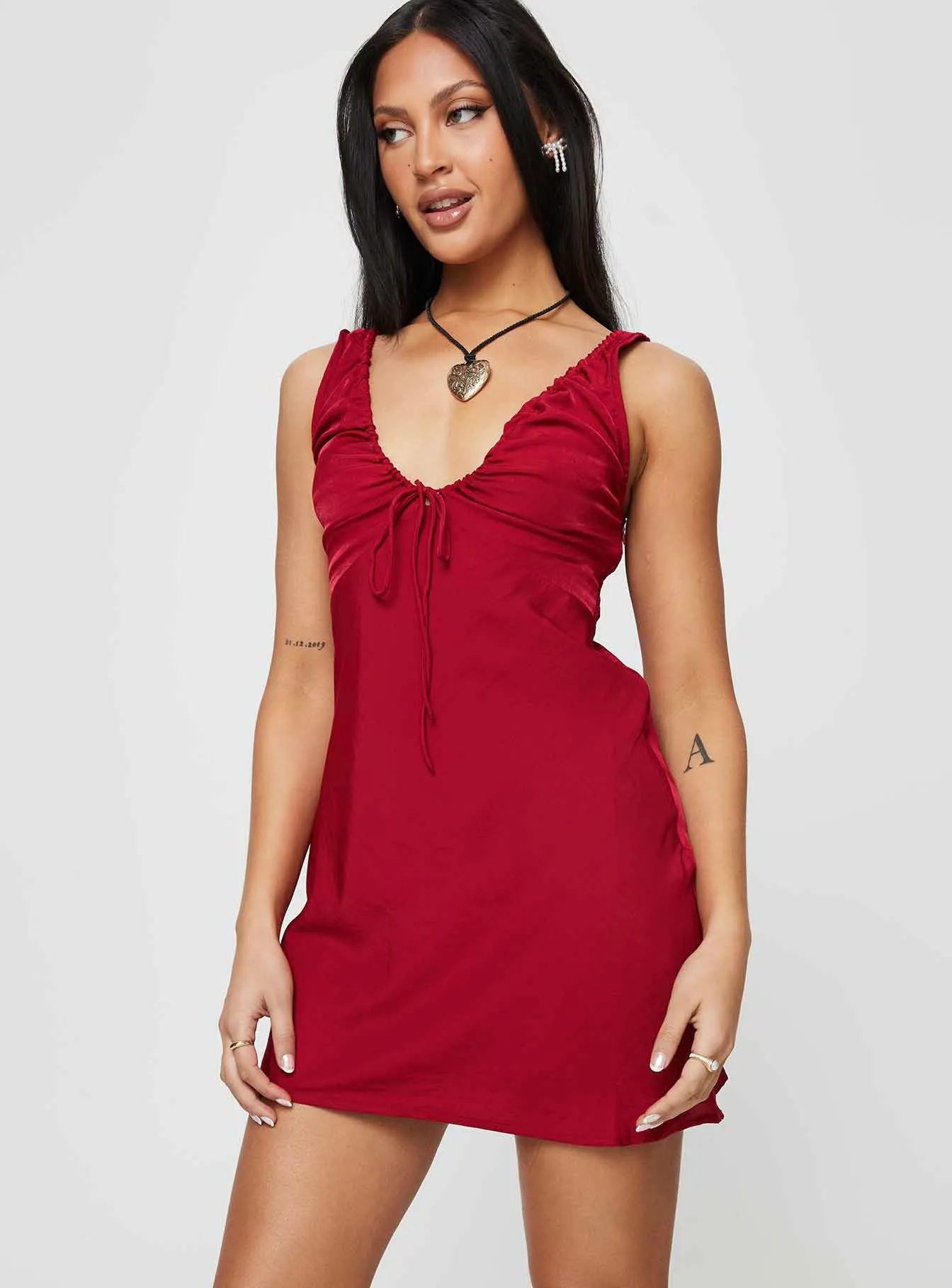 Basic Warm Street-Style Bareena Mini Dress Burgundy