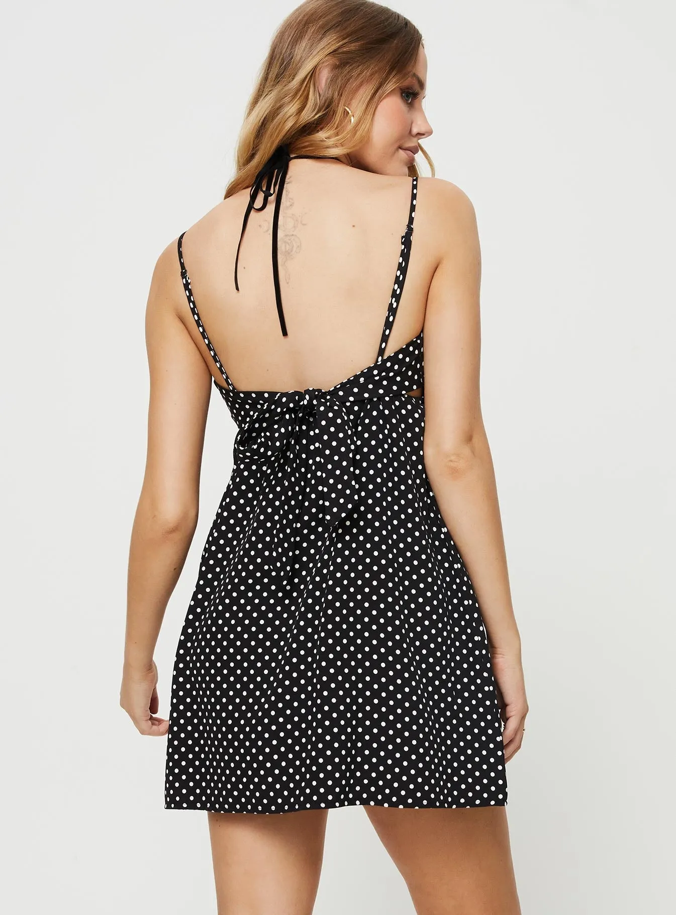 Koko Mini Dress Black Polka Dot Urban Aesthetic Functional Fit