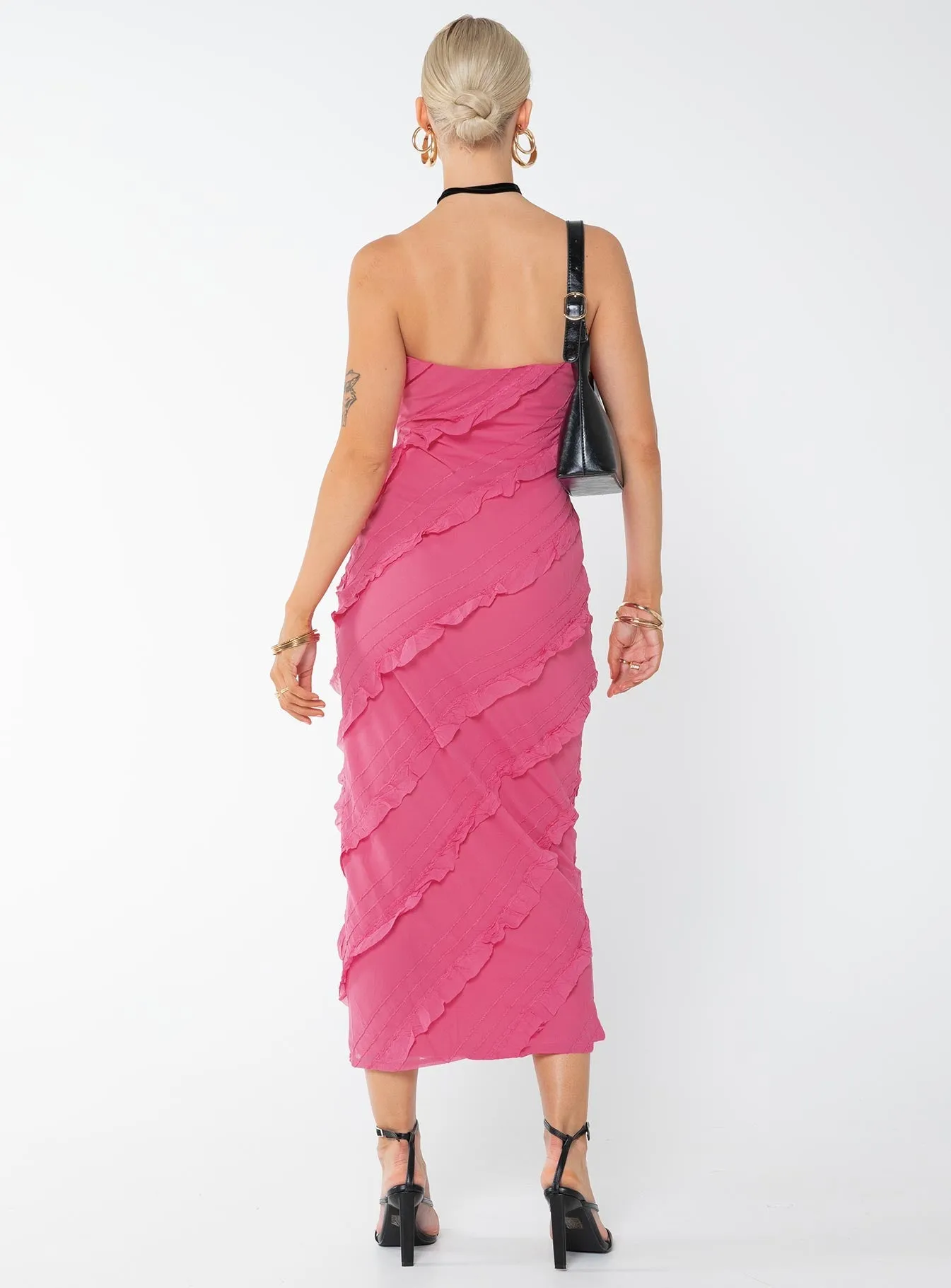 Baylie Maxi Dress Hot Pink Flow Sleeve Relaxing Style