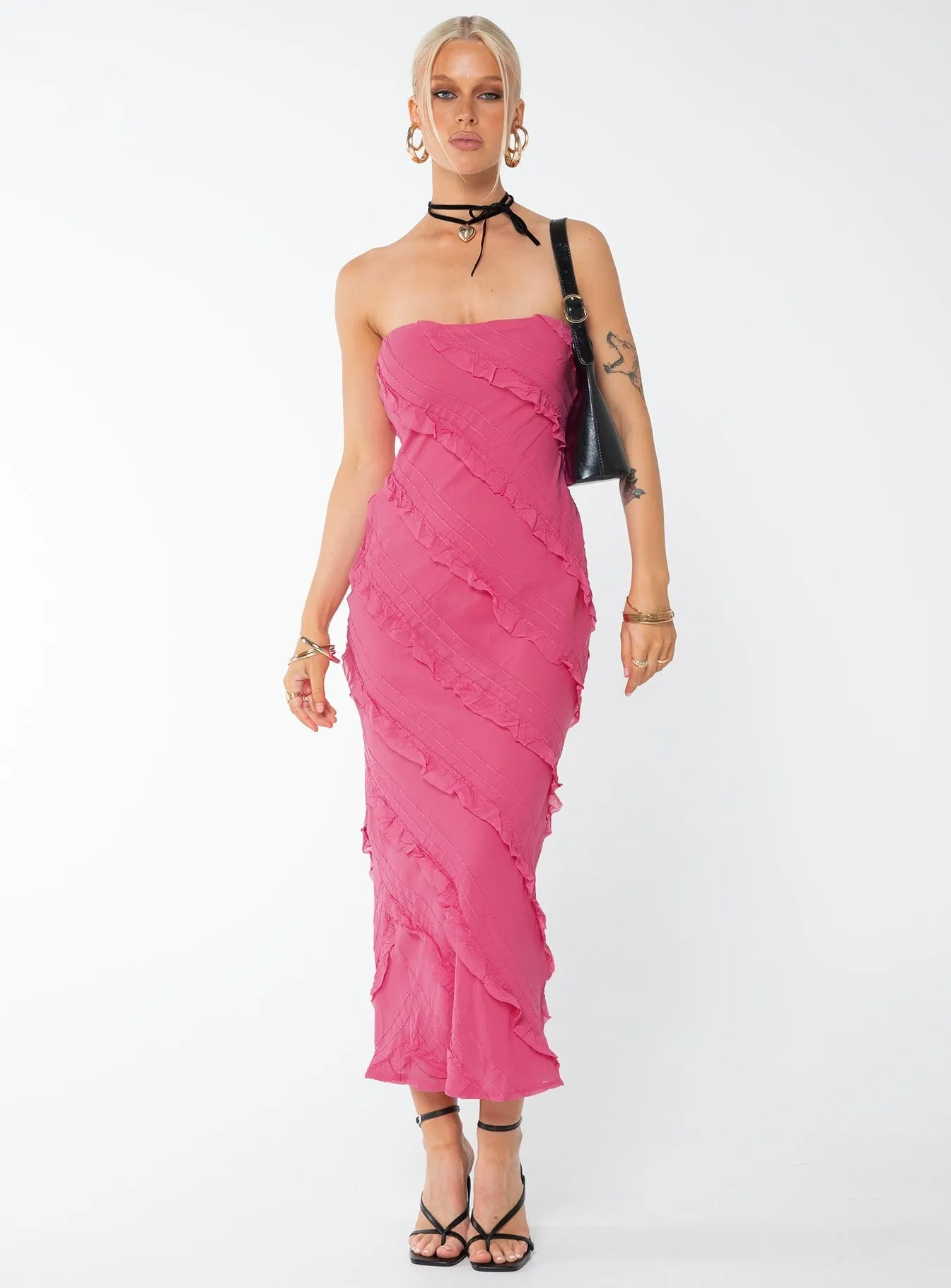 Stud-Detail Casual Core Baylie Maxi Dress Hot Pink