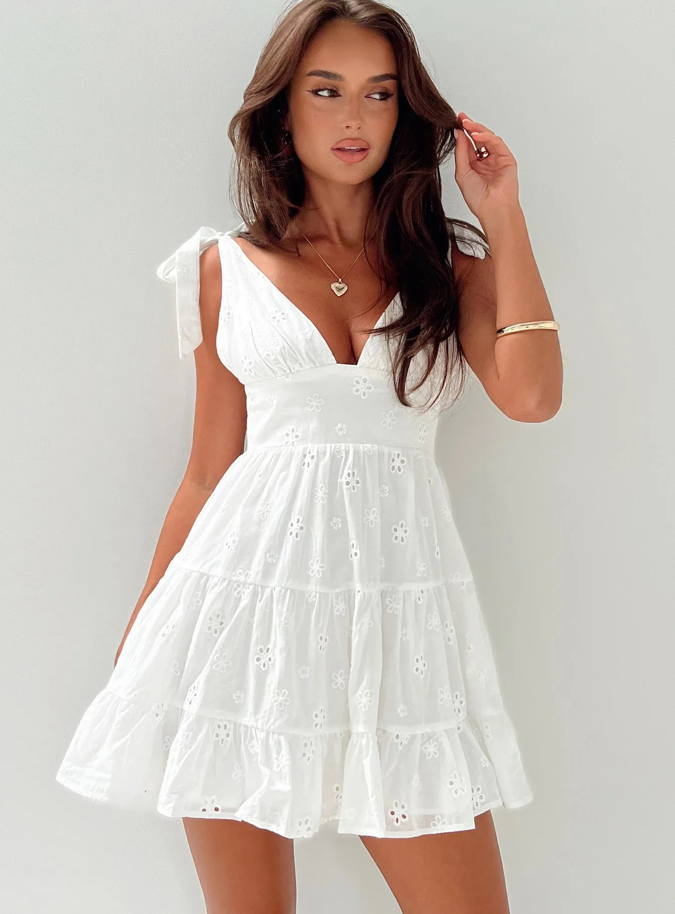 Galvis Mini Dress White Soft Air Sheer-Overlay