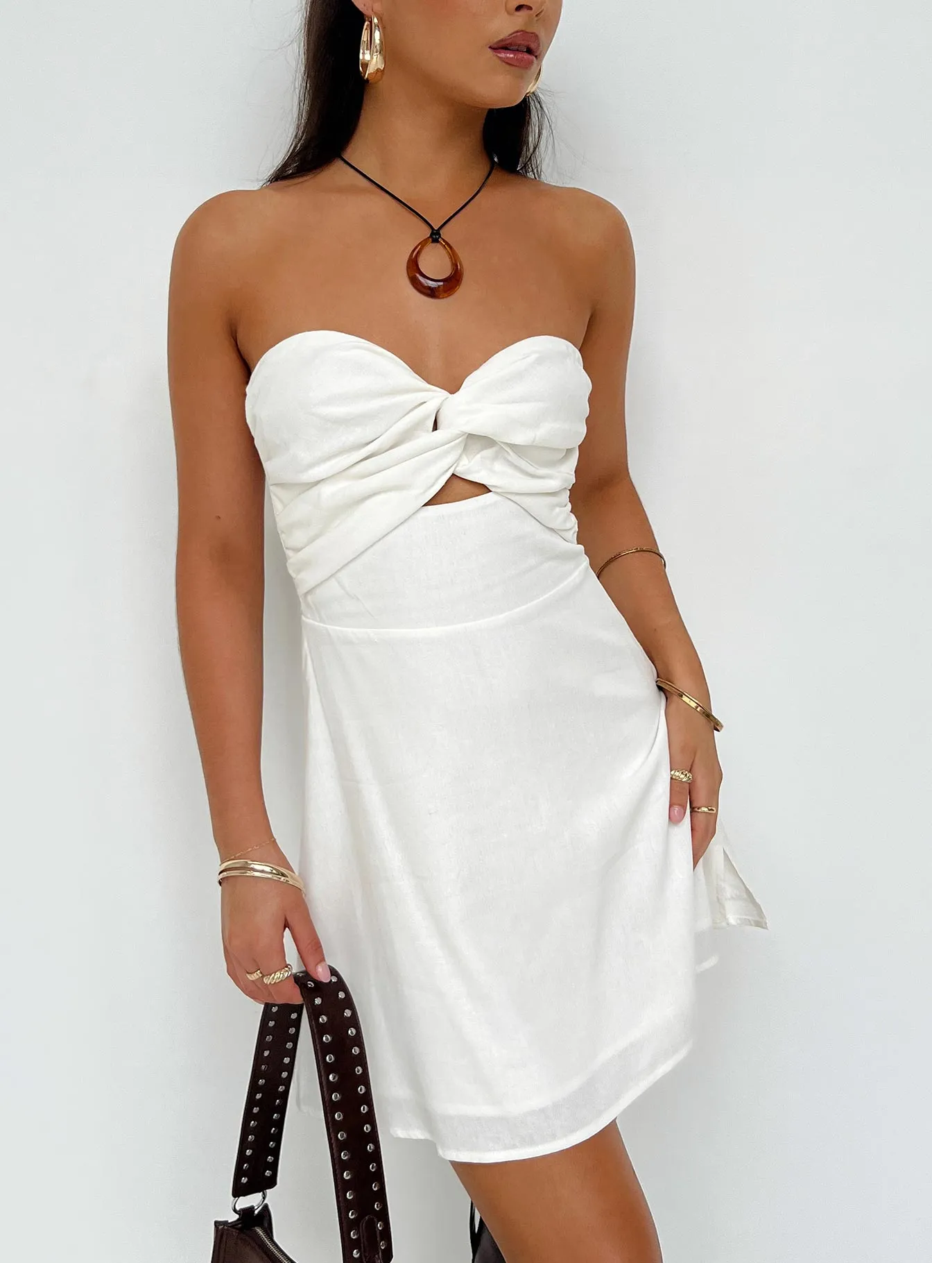 Falling For You Mini Dress White Cozy Flex Evening-Wear